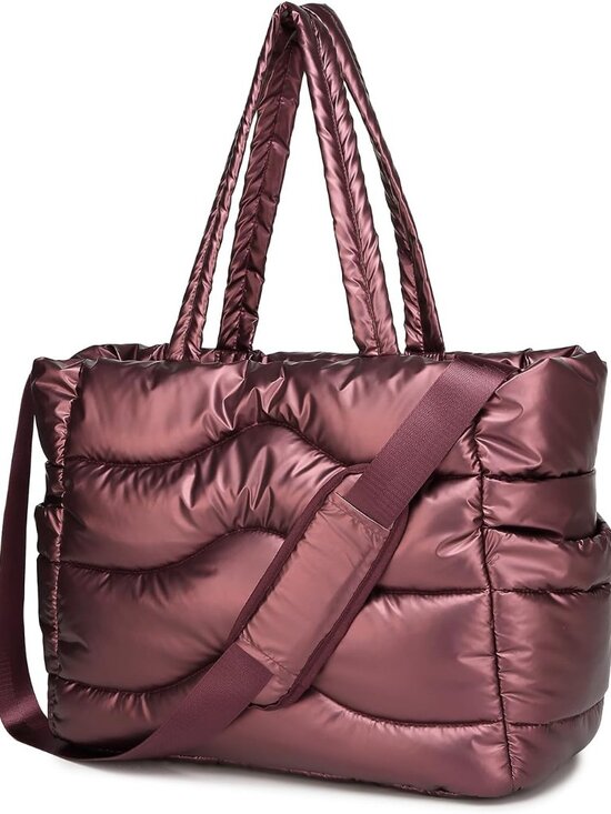 Handbags - Quilted Puffer Tote Bag for Women- Stylish Multi-Way Carrying Shoulder Bag with
